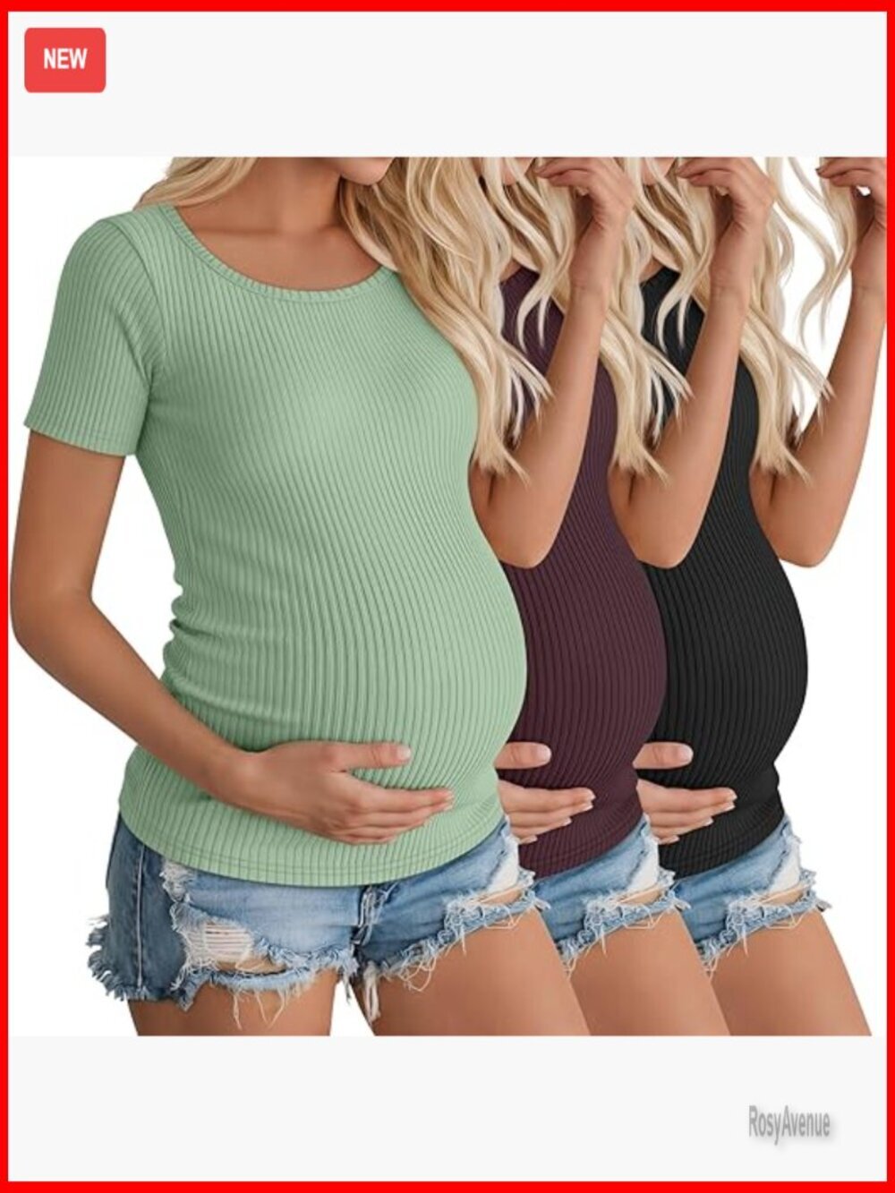 3 Pack Maternity Shirts Summer Short Sleeve Ribbed Pregnancy Clothes Casual